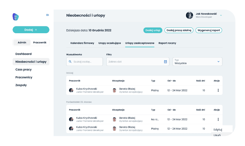Zarządzanie nieobecnościami pracowników na platformie kadrowo-płacowej TribePerk
